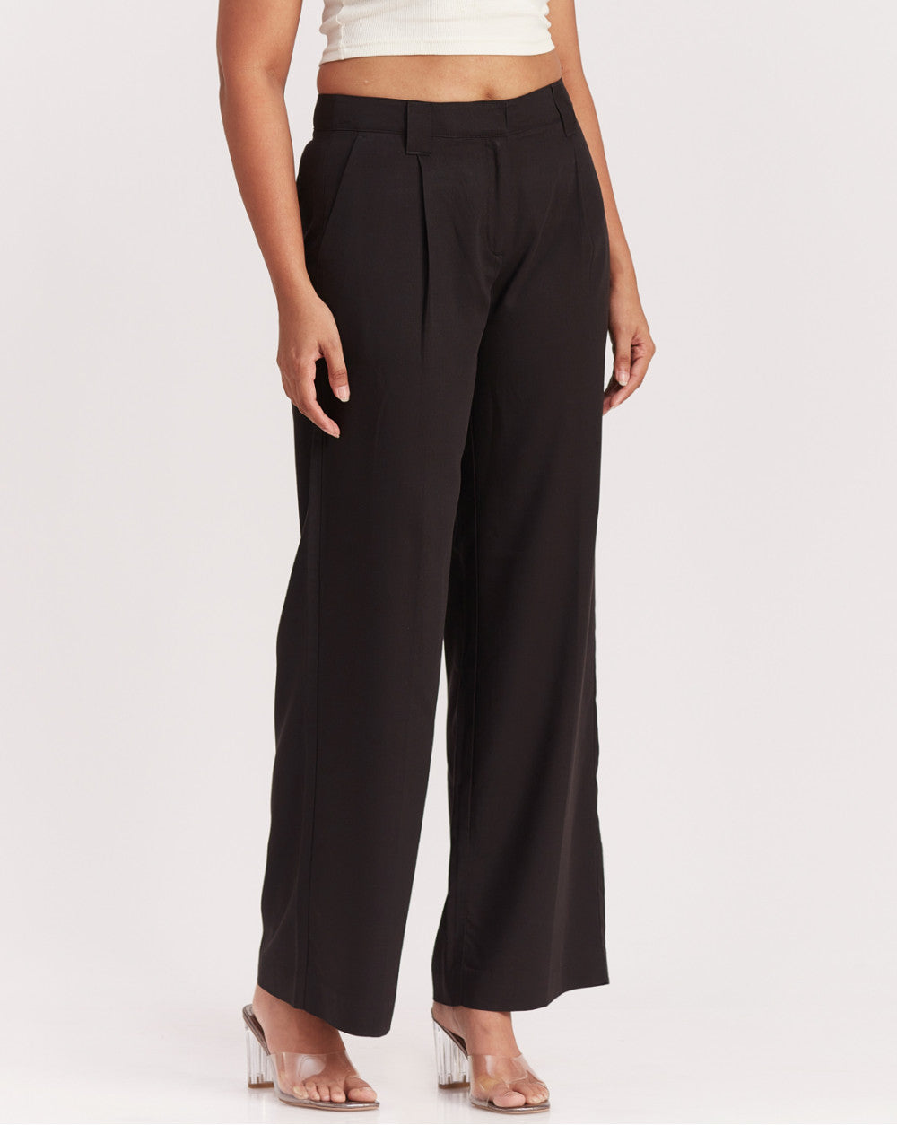 Drapey Pleated Wide-Leg Pants