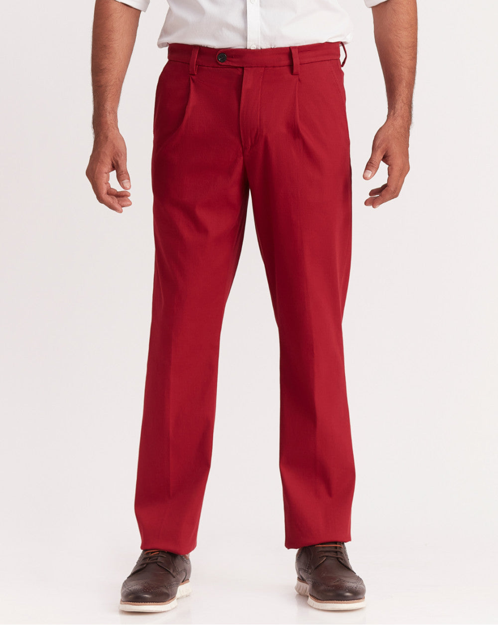 Single Pleated Relaxed Fit Trousers - Carmine Red
