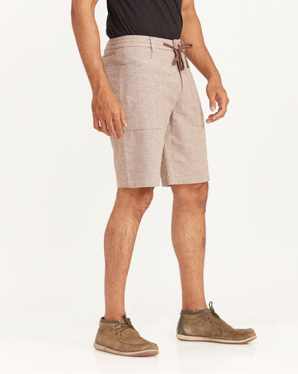 Regular Fit Textured Linen Shorts - Brown Oak