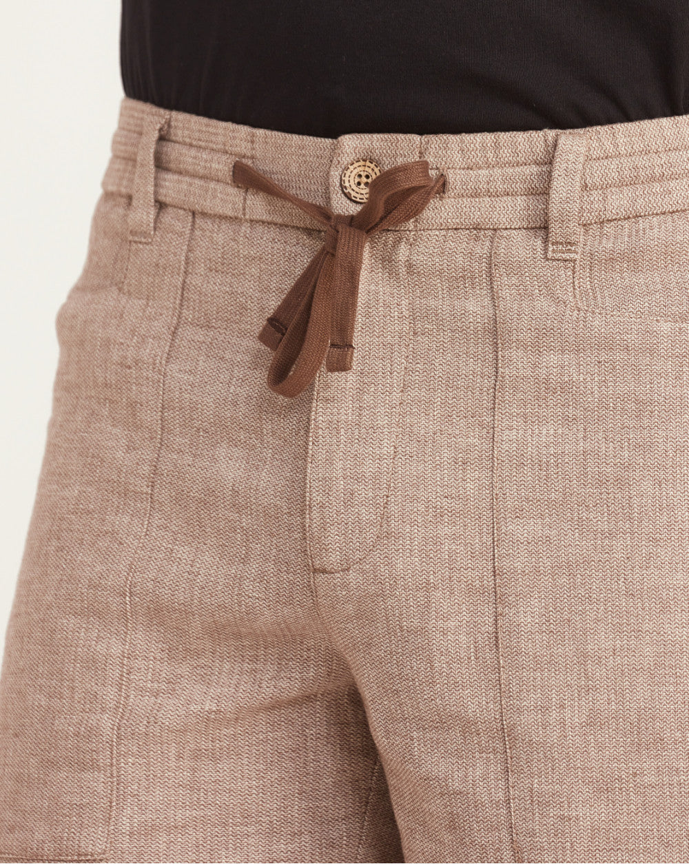 Regular Fit Textured Linen Shorts - Brown Oak