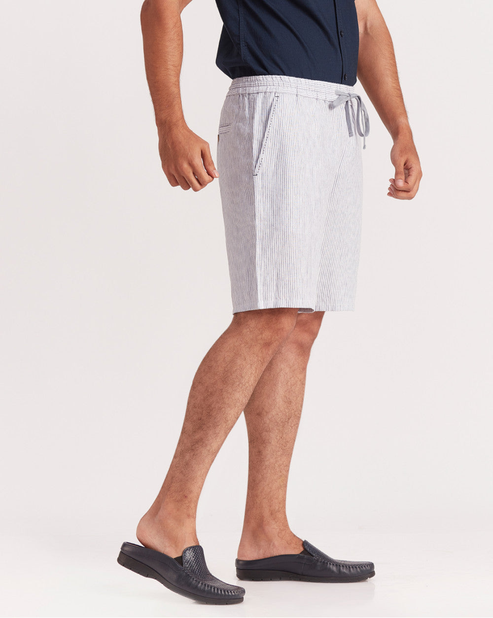 Regular Fit Linen Shorts - Blue Stripes