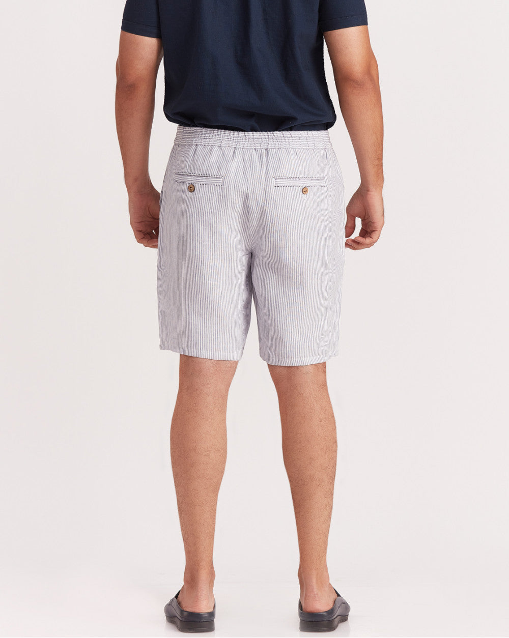 Regular Fit Linen Shorts - Blue Stripes